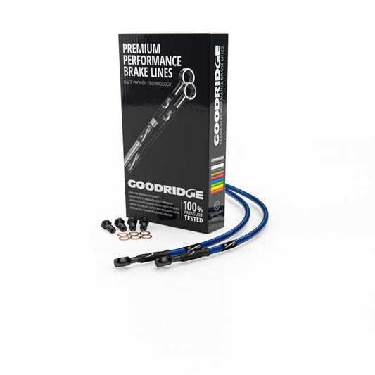 Goodridge 85-04 Yamaha V-MAX 1200 Electric Blue Front SS Brake Lines w/Black Fittings