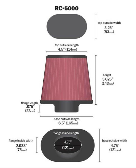 K&N Universal Chrome Filter GM TPI Custom - Oval Flange