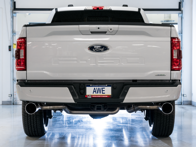 AWE 0FG 21+ Ford F150 Dual Split Rear Exhaust - 5in Chrome Silver Tips