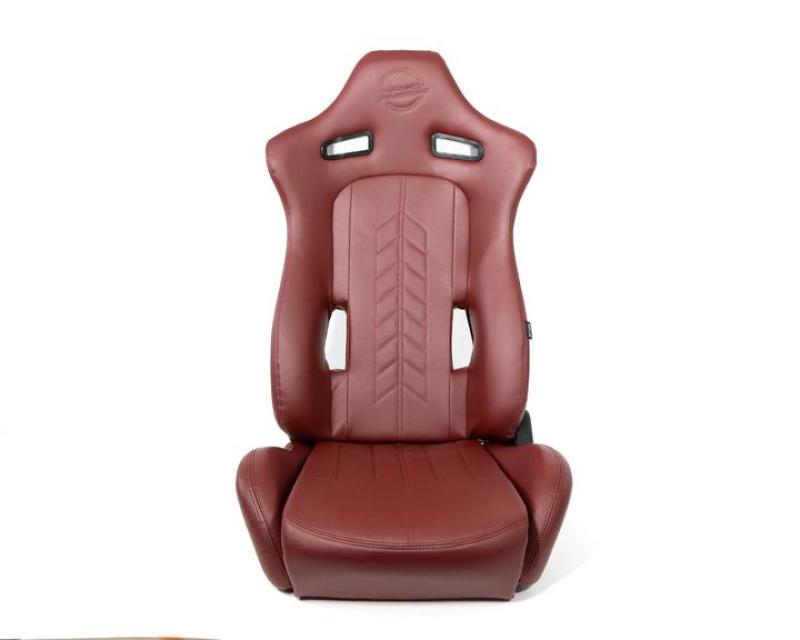 NRG Reclinable Sport Seats (Pair) The Arrow Maroon Vinyl w/ Pressed NRG logo w/ Maroon Stitch