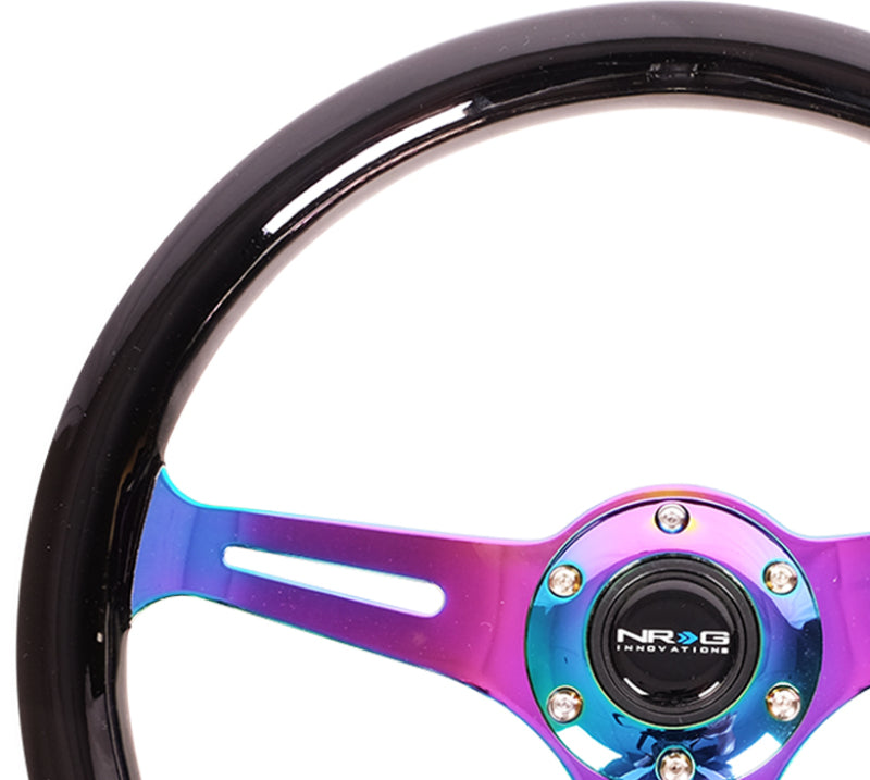 NRG Classic Wood Grain Steering Wheel (350mm) Black Paint Grip w/Neochrome 3-Spoke Center