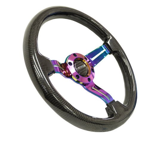 NRG Carbon Fiber Steering Wheel (350mm / 1.5in. Deep) Neochrome 3-Spoke Design w/Slit Cuts