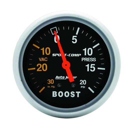 Autometer Sport-Comp 2-5/8in 30 IN HG/20 PSI Mechanical Boost/Vacuum Gauge