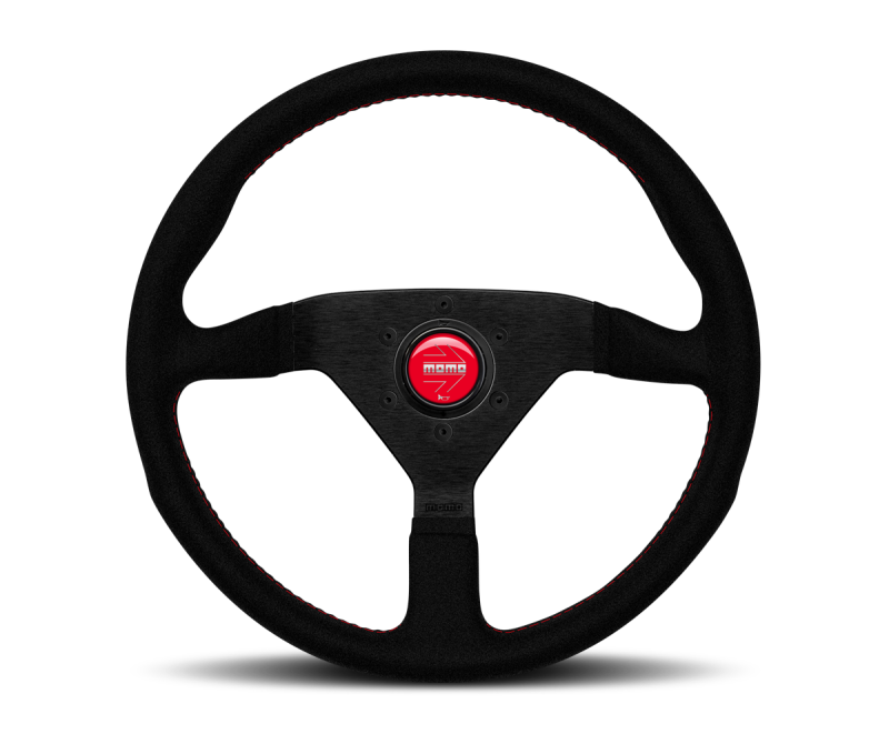 Momo Montecarlo Alcantara Steering Wheel 350 mm - Black/Red Stitch/Black Spokes