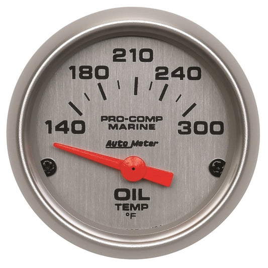 Autometer Marine Silver Ultra-Lite 2-1/16in Electric Oil Temperature Gauge 140-300 Deg F