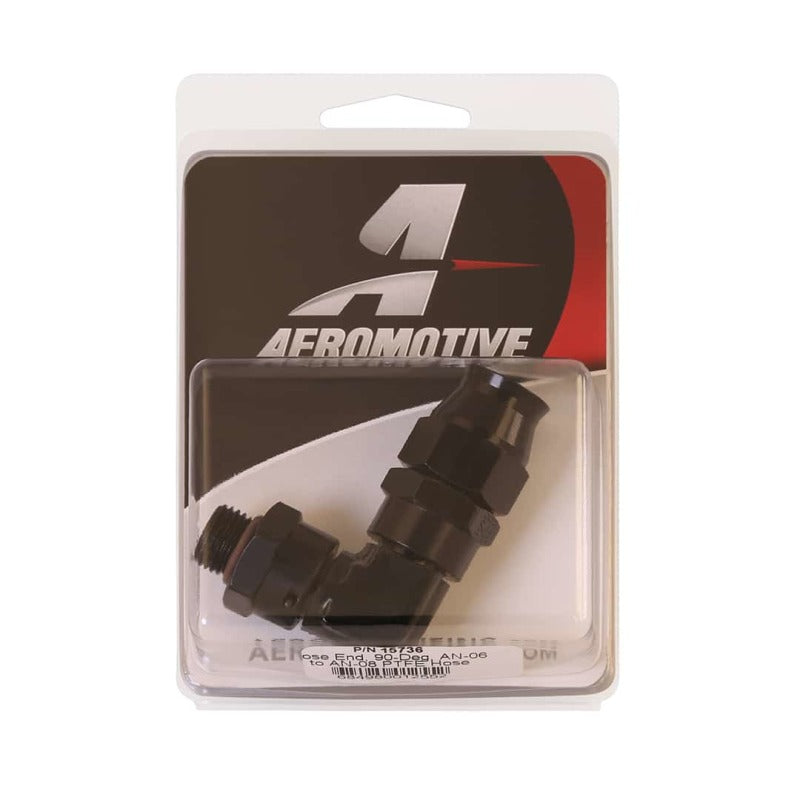 Aeromotive PTFE Hose End - AN-06 to AN-08 Hose - 90 Deg - Black Anodized