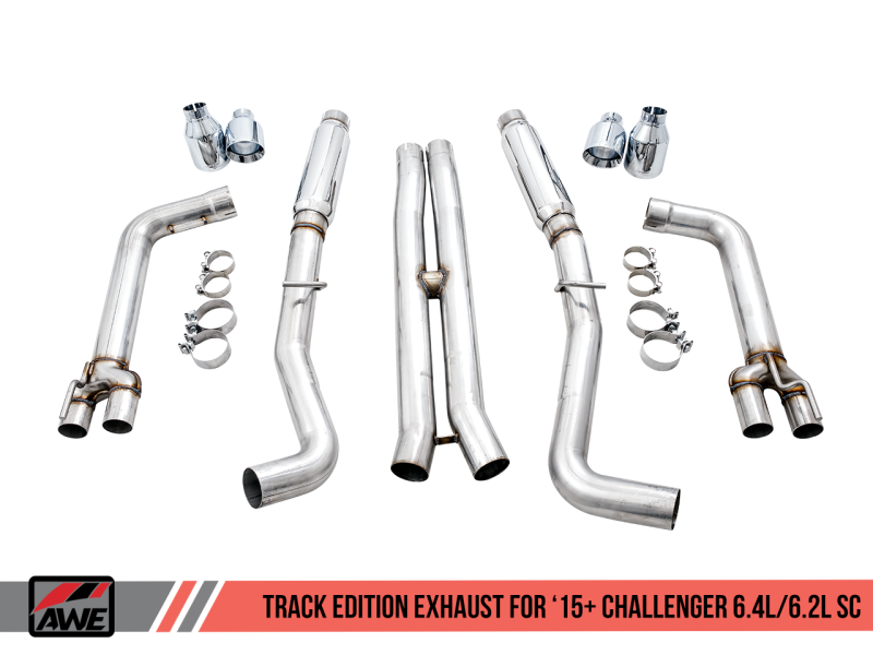 AWE Tuning 2015+ Dodge Challenger 6.4L/6.2L SC Track Edition Exhaust - Quad Chrome Silver Tips