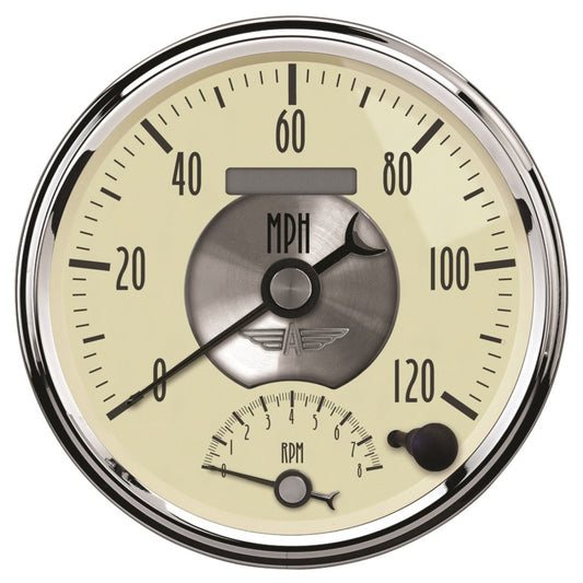 AutoMeter Gauge Tach/Speedo 5in. 120MPH & 8K RPM Elec. Program. Prestige Antq. Ivory