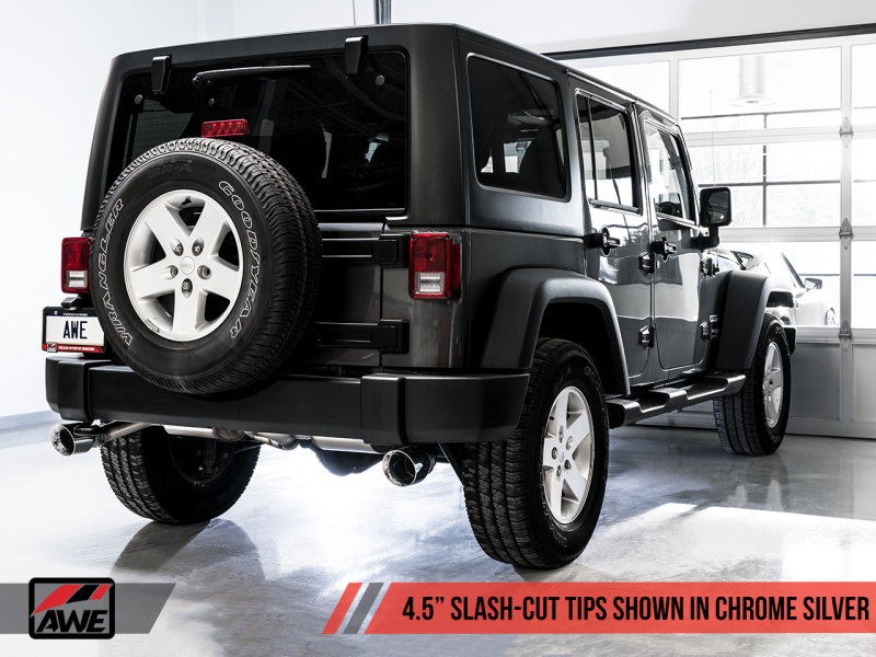 AWE Tuning 07-18 Jeep Wrangler JK/JKU 3.6L Tread Edition Axle-Back Dual Exhaust - Chrome Silver Tips