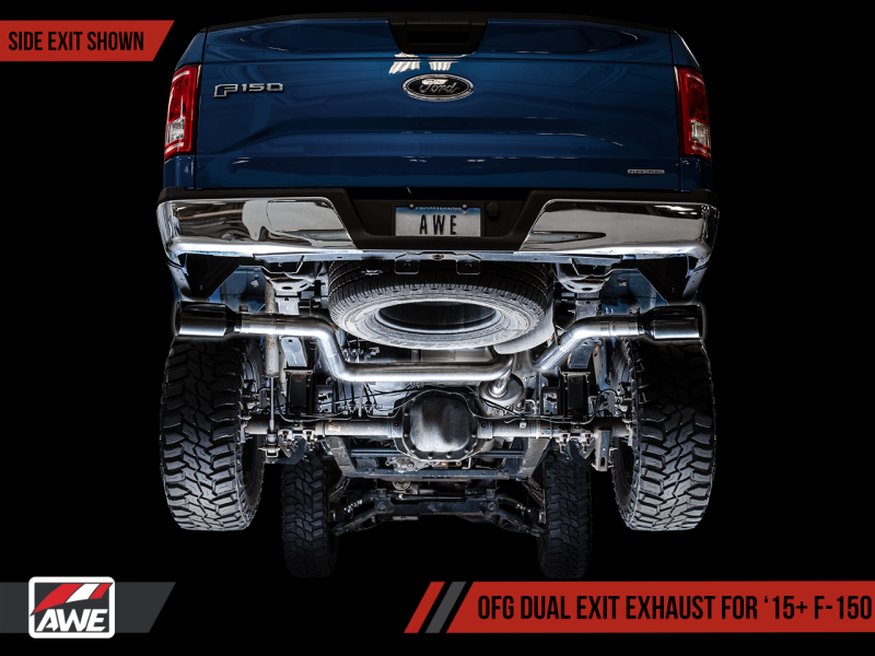 AWE Tuning 2015+ Ford F-150 0FG Dual Exit Performance Exhaust System w/5in Diamond Black Tips