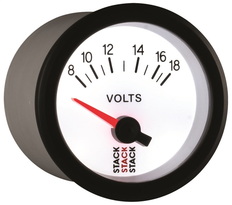 Autometer Stack 52mm 8-18V Electric Battery Voltage Gauge - White