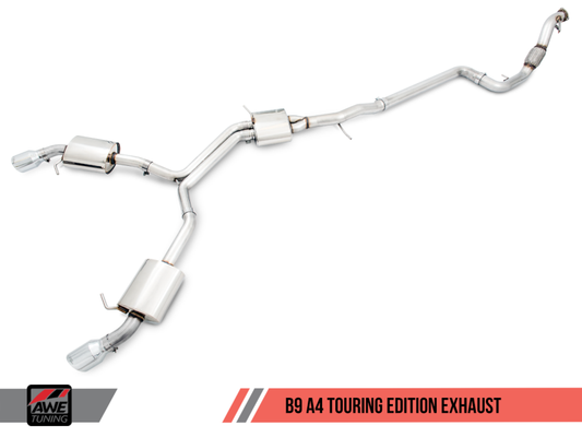 AWE Tuning Audi B9 A4 Touring Edition Exhaust Dual Outlet - Diamond Black Tips (Includes DP)