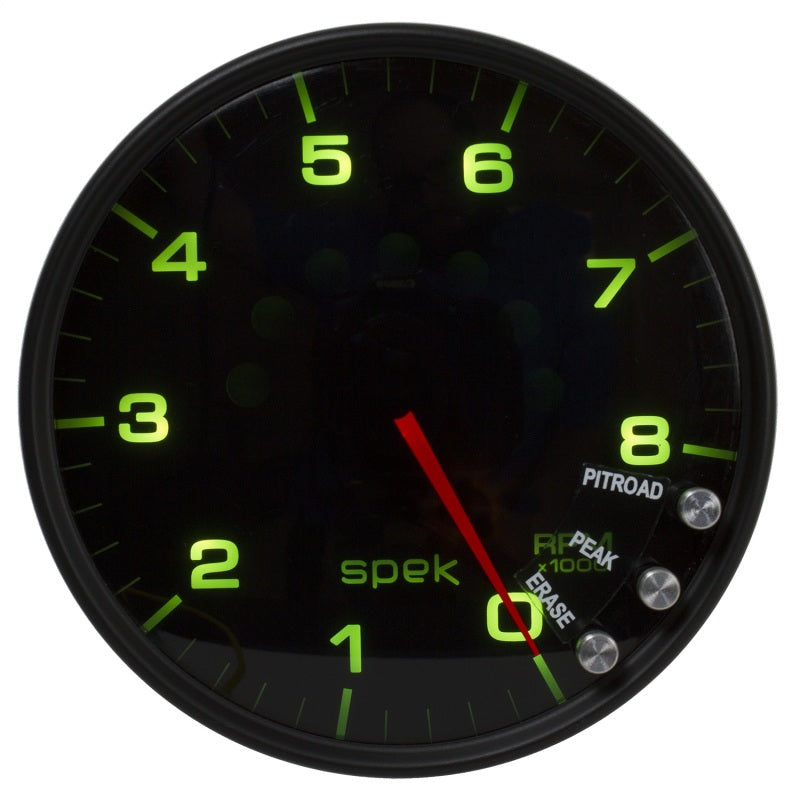 Autometer Spek-Pro Gauge Tachometer 5in 8K Rpm W/Shift Light & Peak Mem Black/Smoke/Black