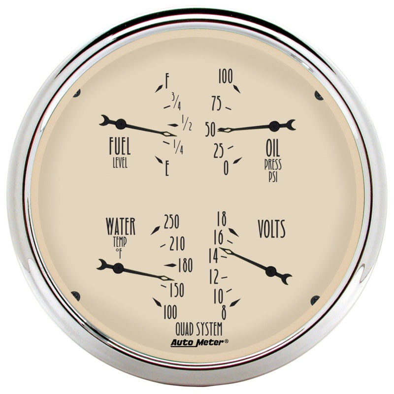 AutoMeter Gauge Quad 5in. 240 Ohm(e) to 33 Ohm(f) Elec Antique Beige