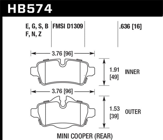 Hawk 07+ Mini Cooper HPS 5.0 Rear Brake Pads