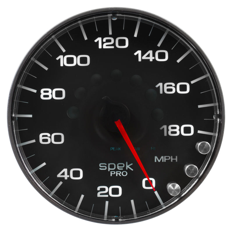 Autometer Spek-Pro Gauge Speedometer 5in 180 Mph Elec. Programmable Black/Black