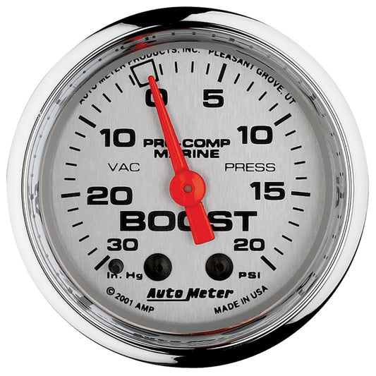 Autometer Marine Chrome Ultra-Lite 2-1/16in 0-30 HG / 0-20 PSI Vacuum / Boost Gauge