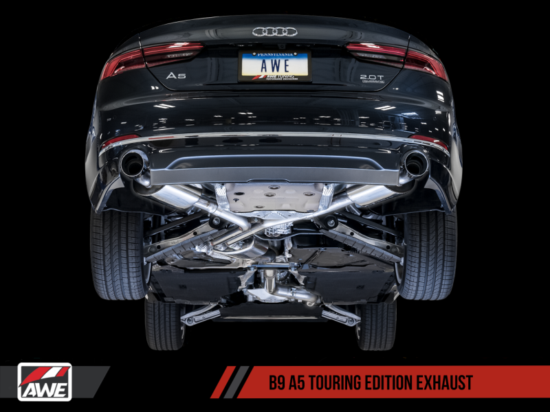 AWE Tuning Audi B9 A5 Touring Edition Exhaust Dual Outlet - Chrome Silver Tips (Includes DP)