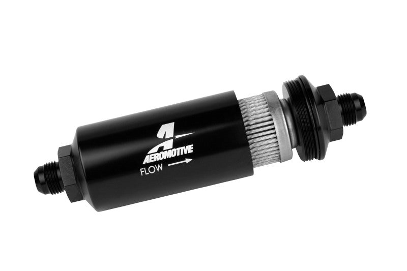 Aeromotive In-Line Filter - (AN -8 Male) 40 Micron Stainless Mesh Element Bright Dip Black Finish