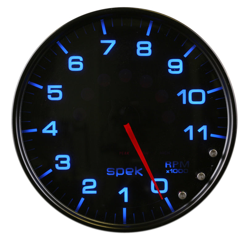 Autometer Spek-Pro Gauge Tachometer 5in 11K Rpm W/Shift Light & Peak Mem Black/Smoke/Black