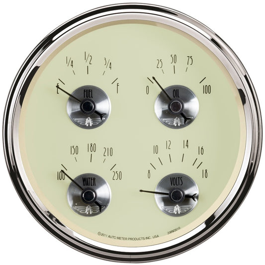 AutoMeter Gauge Quad 5in. 240 Ohm(e) to 33 Ohm(f) Elec Prestige Antq. Ivory