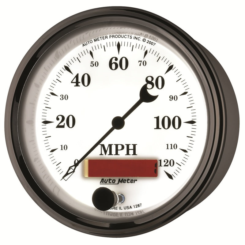 AutoMeter Gauge Speedometer 3-3/8in. 120MPH Elec. Prog. W/ Lcd Odo Old Tyme Wht II