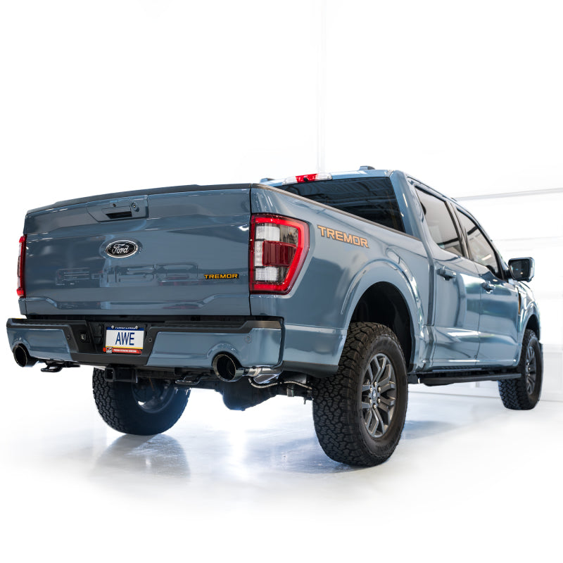 AWE Tuning 2021+ Ford F-150 Tremor (w/ Bumper Cutouts) 0FG Resonated Catback - Diamond Black Tips