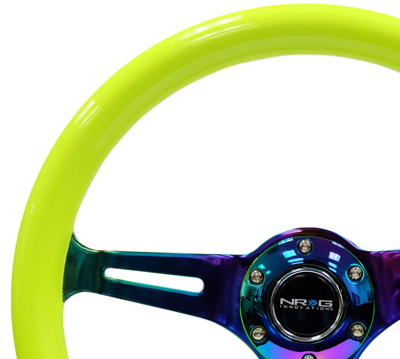 NRG Classic Wood Grain Steering Wheel (350mm) Neon Yellow Color w/Neochrome Spokes