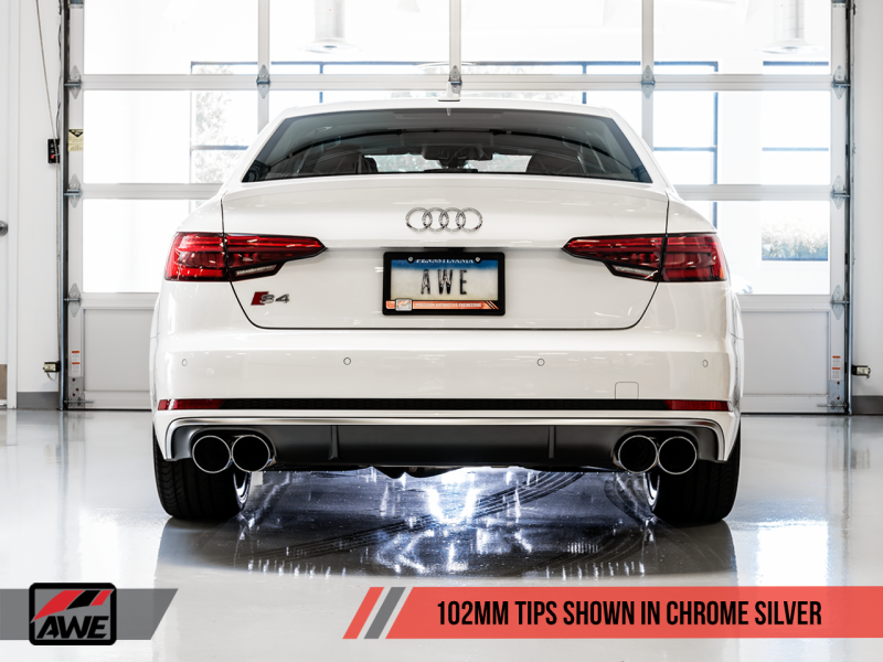 AWE Tuning Audi B9 S4 Touring Edition Exhaust - Non-Resonated (Silver 102mm Tips)