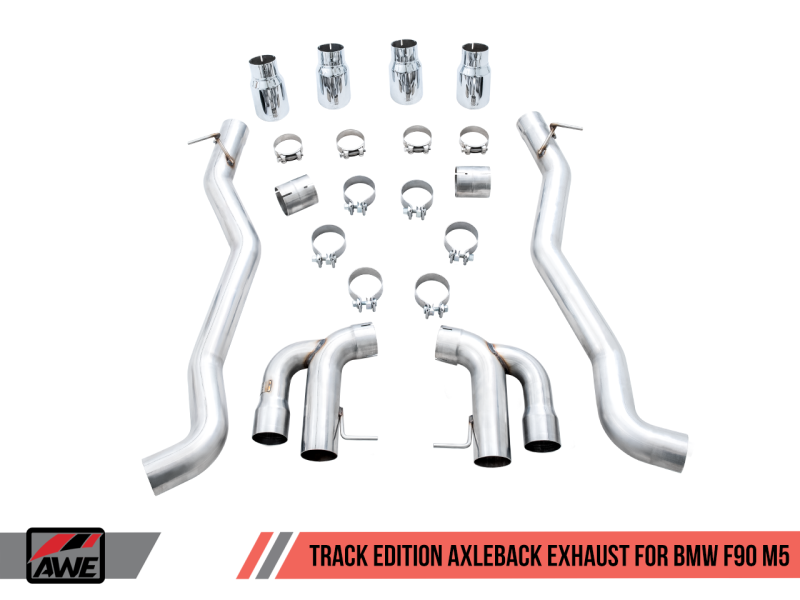 AWE Tuning 18-19 BMW M5 (F90) 4.4T AWD Axle-back Exhaust - Track Edition (Chrome Silver Tips)