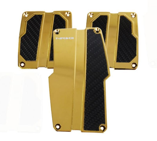 NRG Brushed Aluminum Sport Pedal M/T - Chrome Gold w/Black Carbon