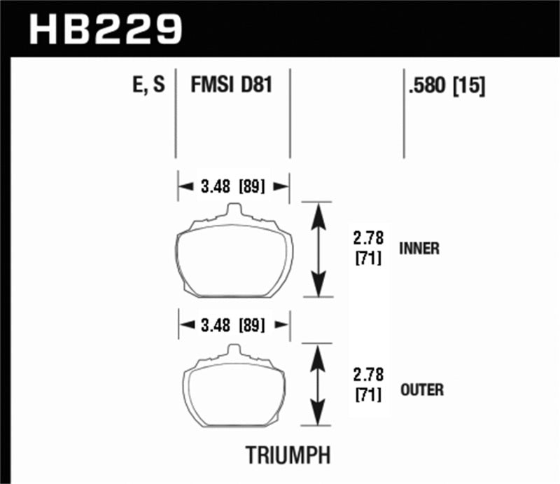 Hawk 70-73 Triumph Stag / 80-82 Triumph TR8 HT-10 Race Front Brake Pads