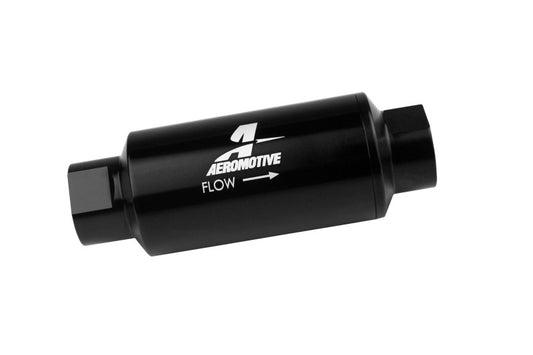 Aeromotive In-Line Fuel Filter 40-M Stainless Mesh Element ORB-10 Port (Bright-Dip Black) 2in. OD