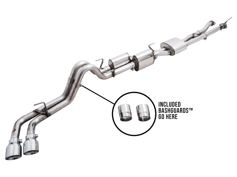 AWE 16-22 Toyota Tacoma 0FG Catback Exhaust w/ BashGuard - Dual Chrome Silver Tips