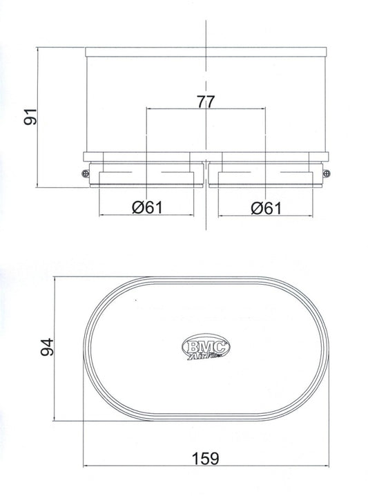 BMC Twin Air Carburetor Filter - 61mm x 2 ID / 74mm H