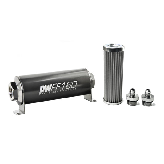 DeatschWerks Stainless Steel 6AN 100 Micron Universal Inline Fuel Filter Housing Kit (160mm)