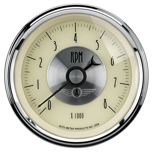 AutoMeter Gauge Tachometer 3-3/8in. 8K RPM In-Dash Prestige Antq. Ivory