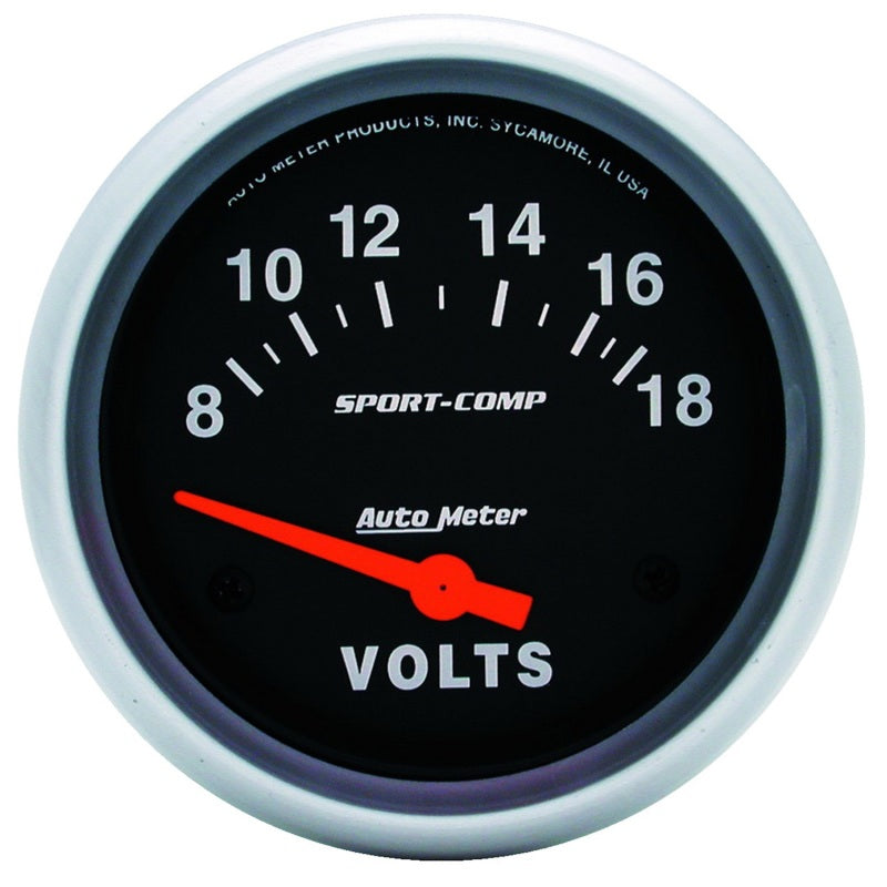 Autometer Sport-Comp 2 5/8in 8-18 Volt Short Sweep Electric Voltmeter Gauge